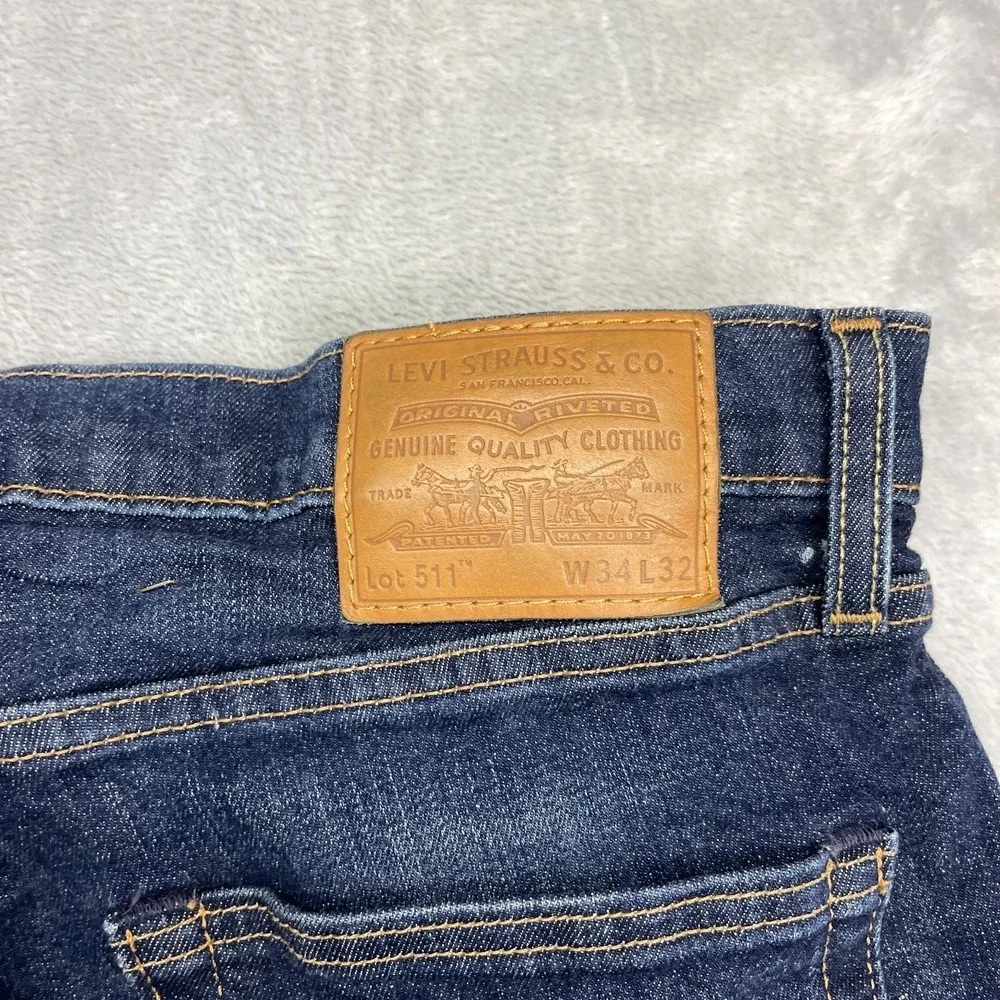 Levi's 511 Jeans Mens 34x32 Blue Denim Stretch‎ Dark Wash Red Tab Straight Leg